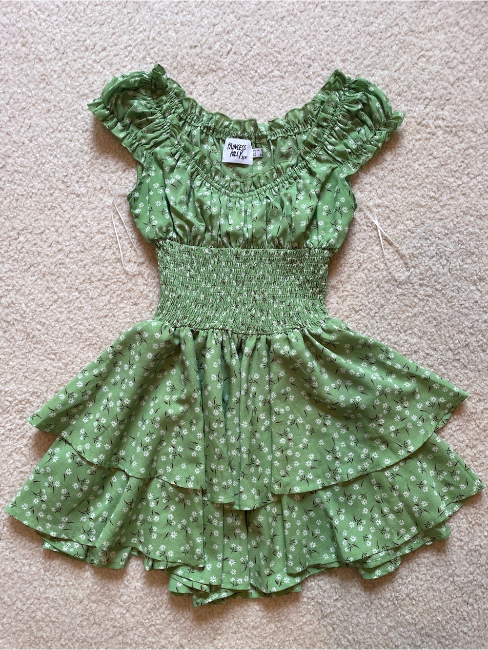 Princess Polly Light Green Floral Smocked Romper